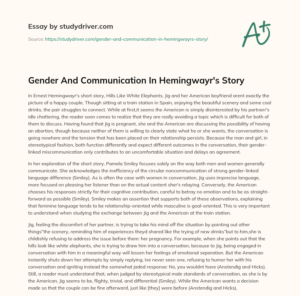 Gender and Communication in Hemingwayr’s Story essay