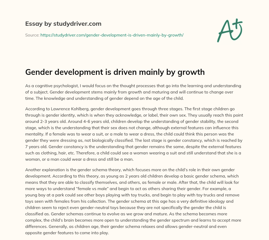 Gender Development is Driven Mainly by Growth essay