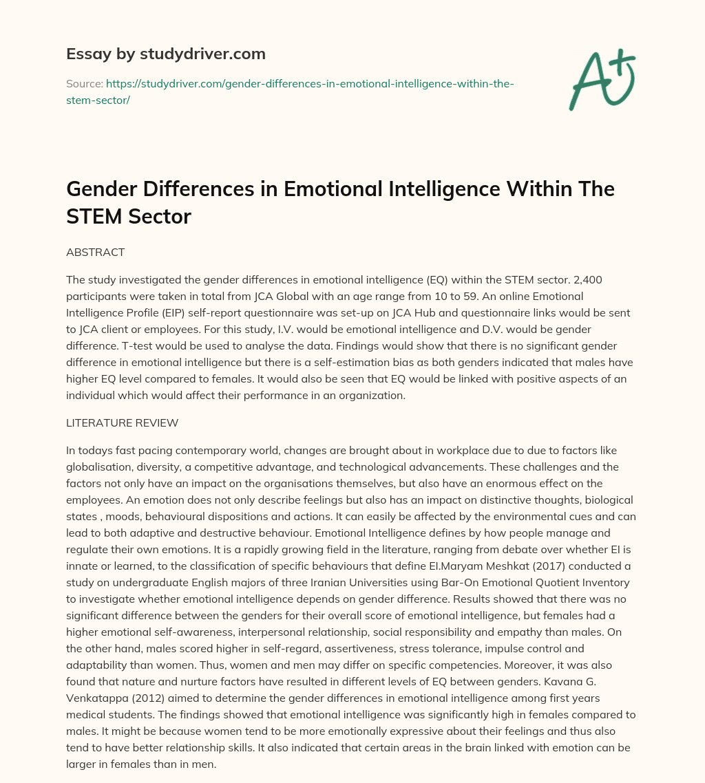 Gender Differences in Emotional Intelligence Within the STEM Sector essay