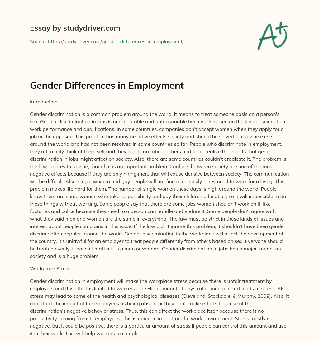 Gender Differences in Employment essay