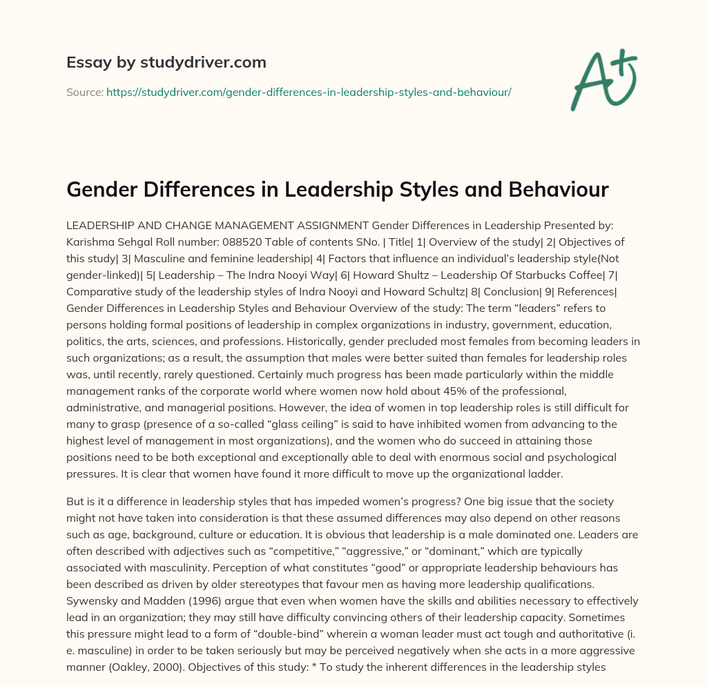 Gender Differences in Leadership Styles and Behaviour essay
