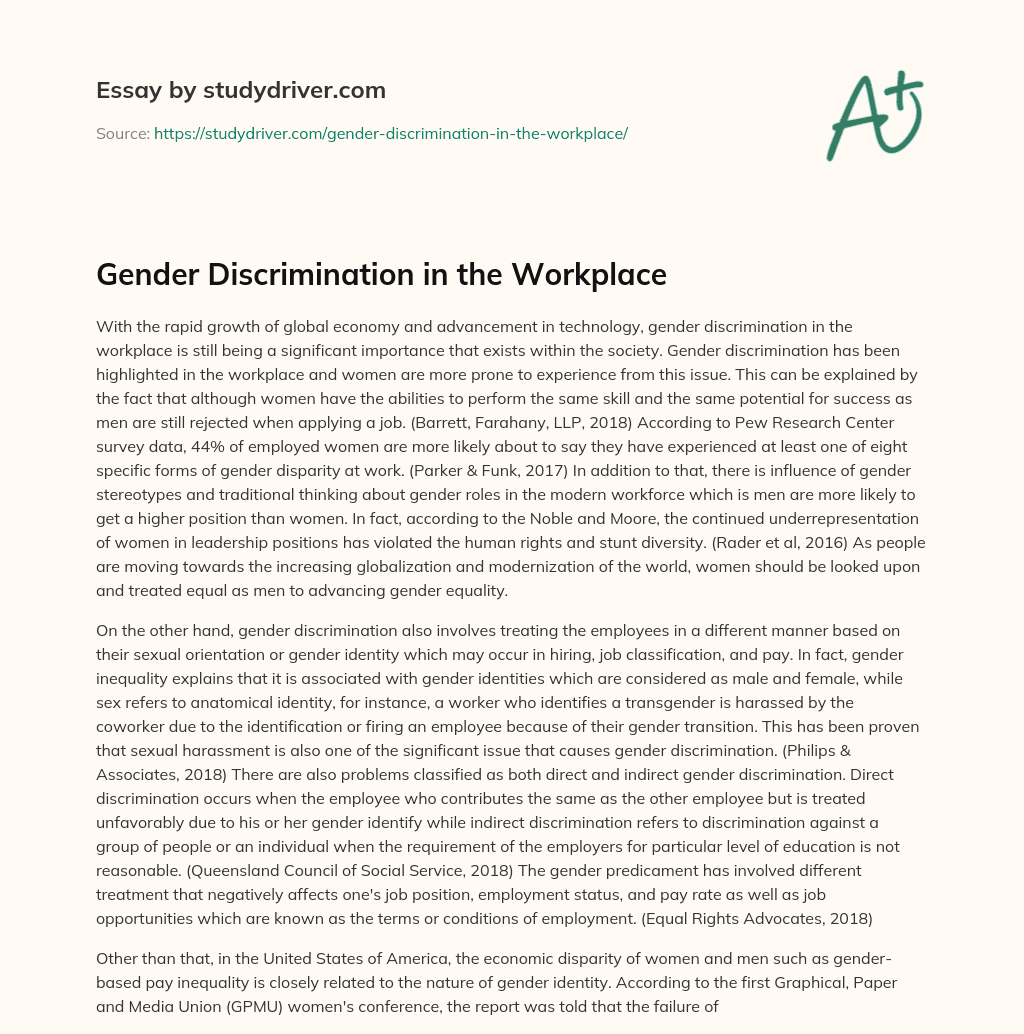 Gender Discrimination in the Workplace essay