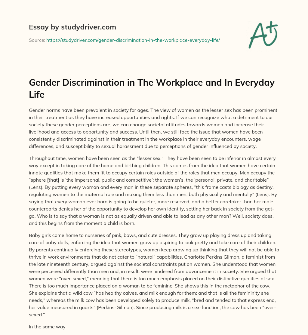 Gender Discrimination in the Workplace and in Everyday Life essay
