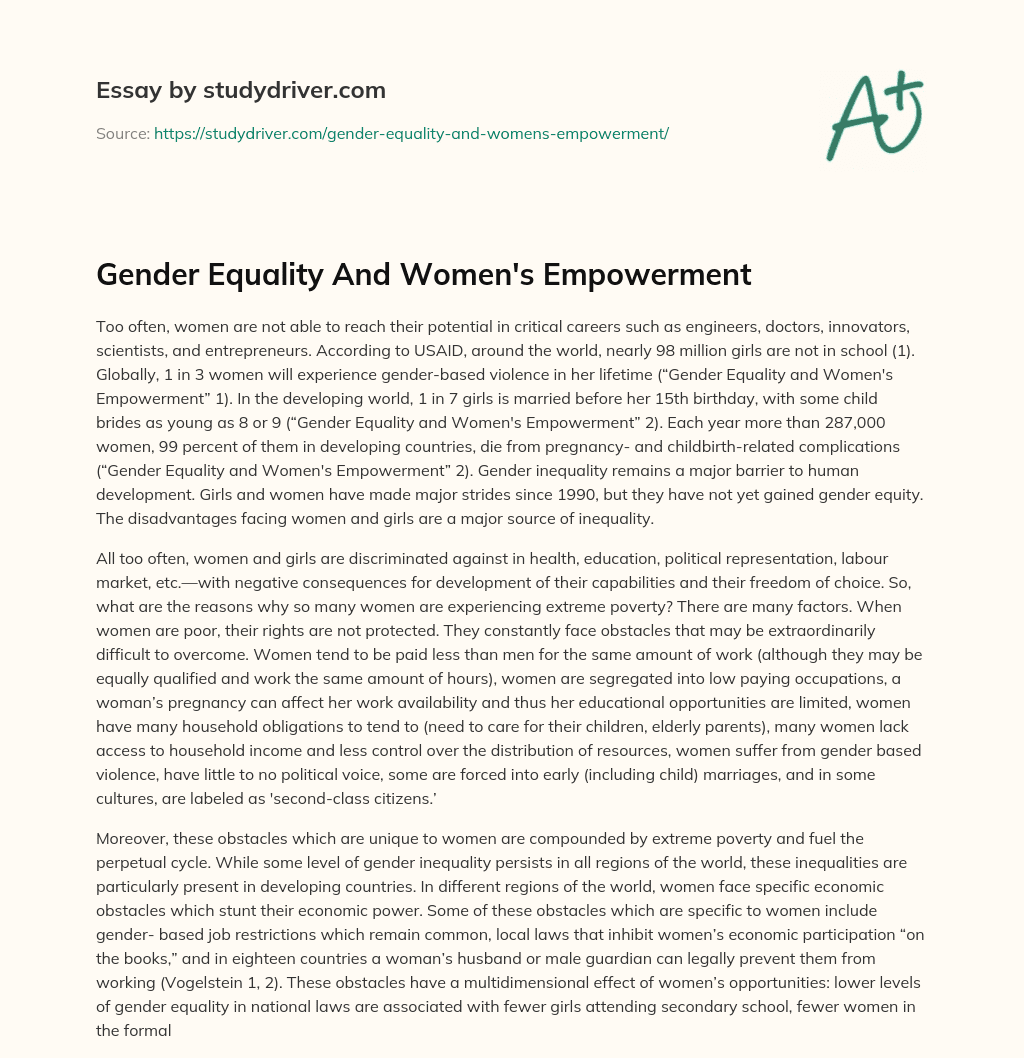 Gender Equality and Women’s Empowerment essay