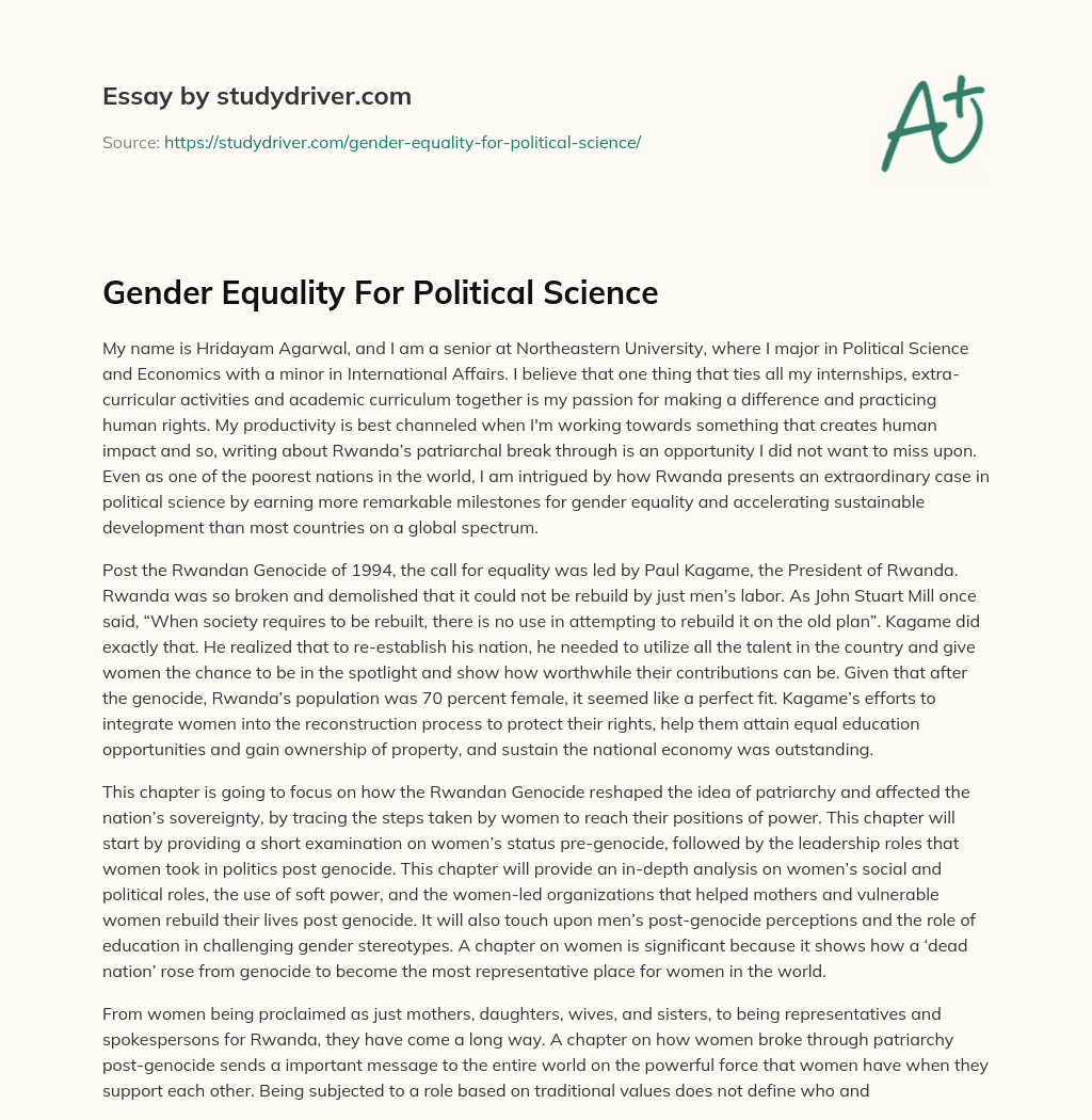 Gender Equality for Political Science essay