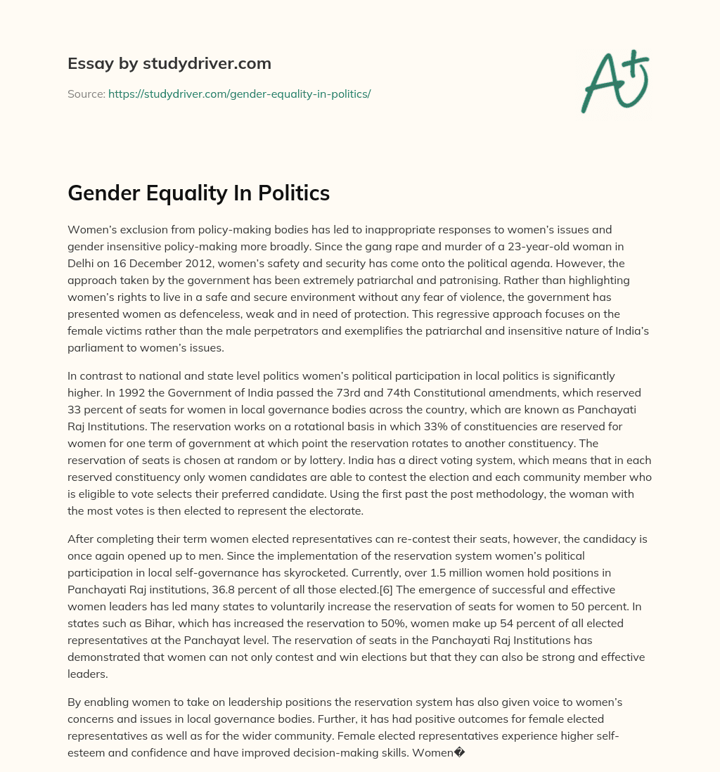 Gender Equality in Politics essay