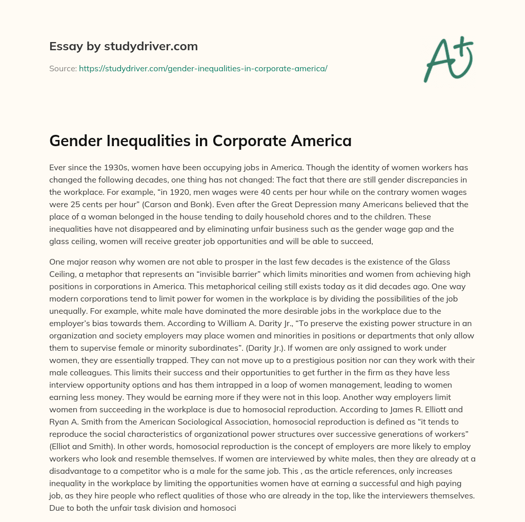 Gender Inequalities in Corporate America  essay