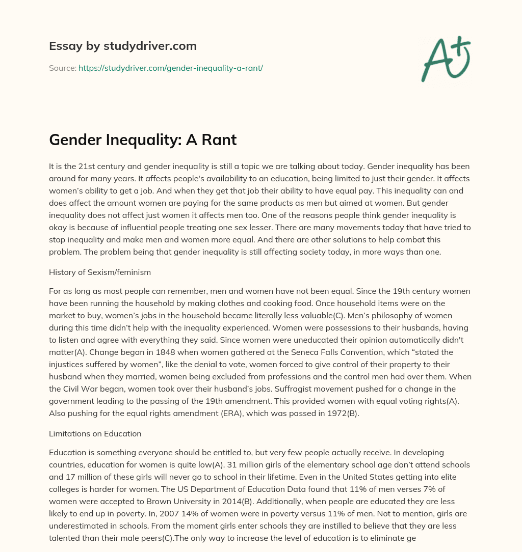 Gender Inequality: a Rant essay
