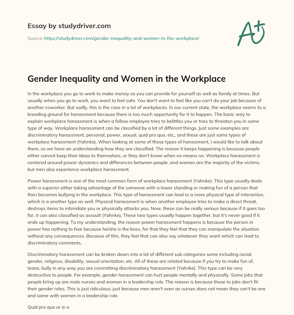 Gender Inequality and Women in the Workplace essay