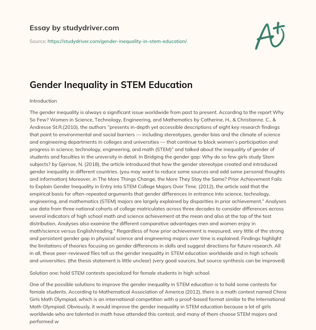 Gender Inequality in STEM Education essay