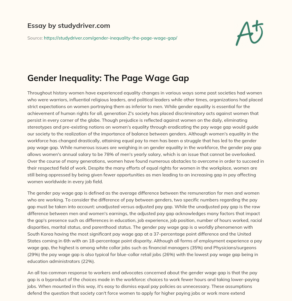 Gender Inequality: the Page Wage Gap essay