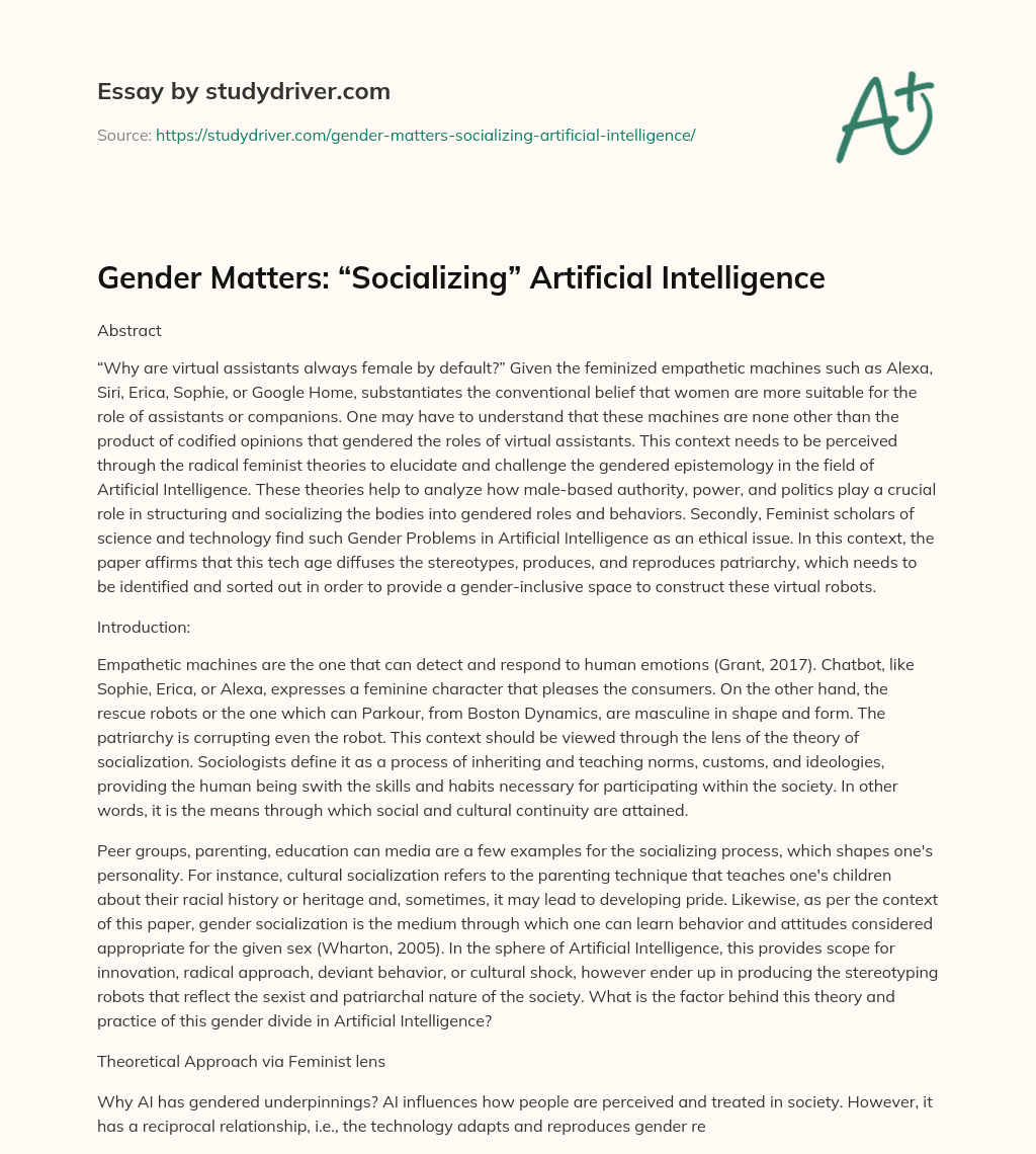 Gender Matters: “Socializing” Artificial Intelligence essay