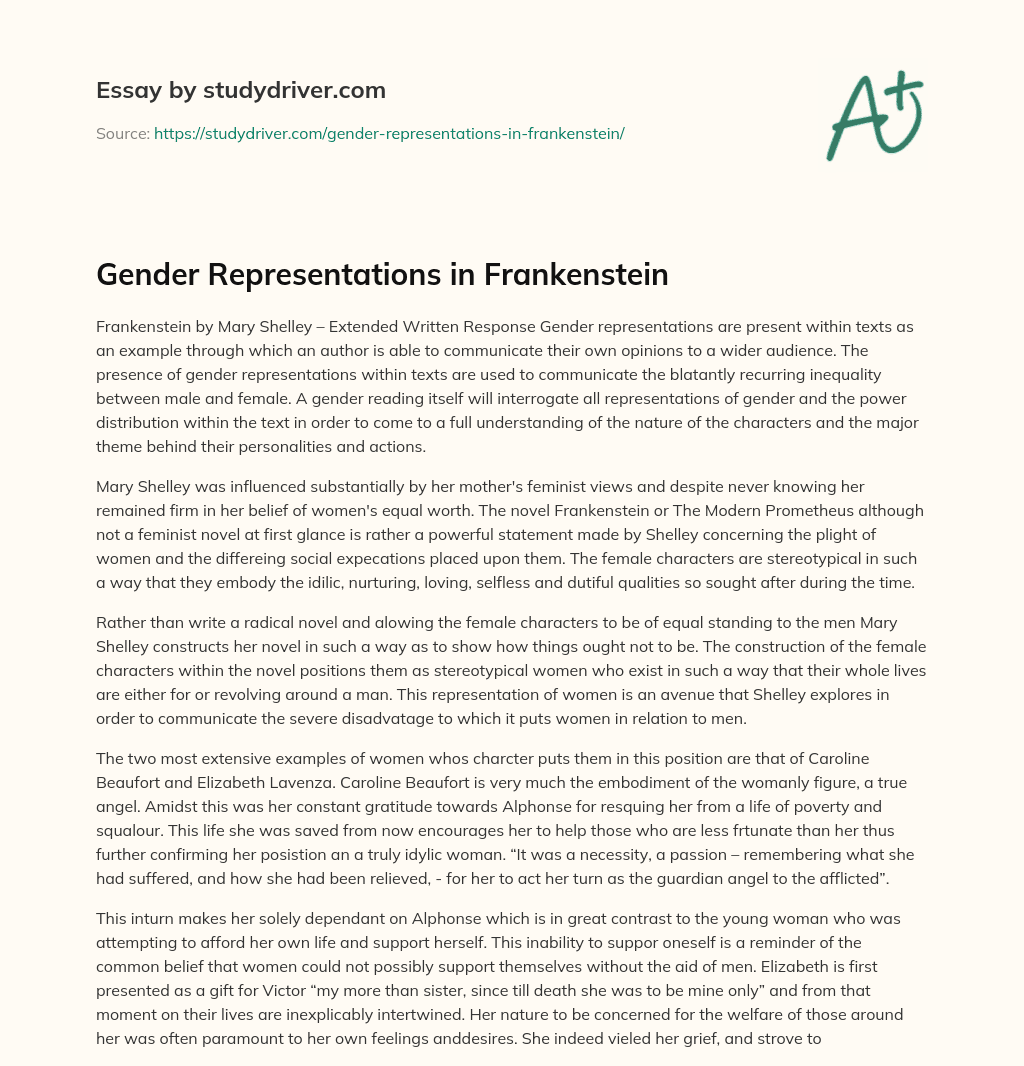 Gender Representations in Frankenstein essay