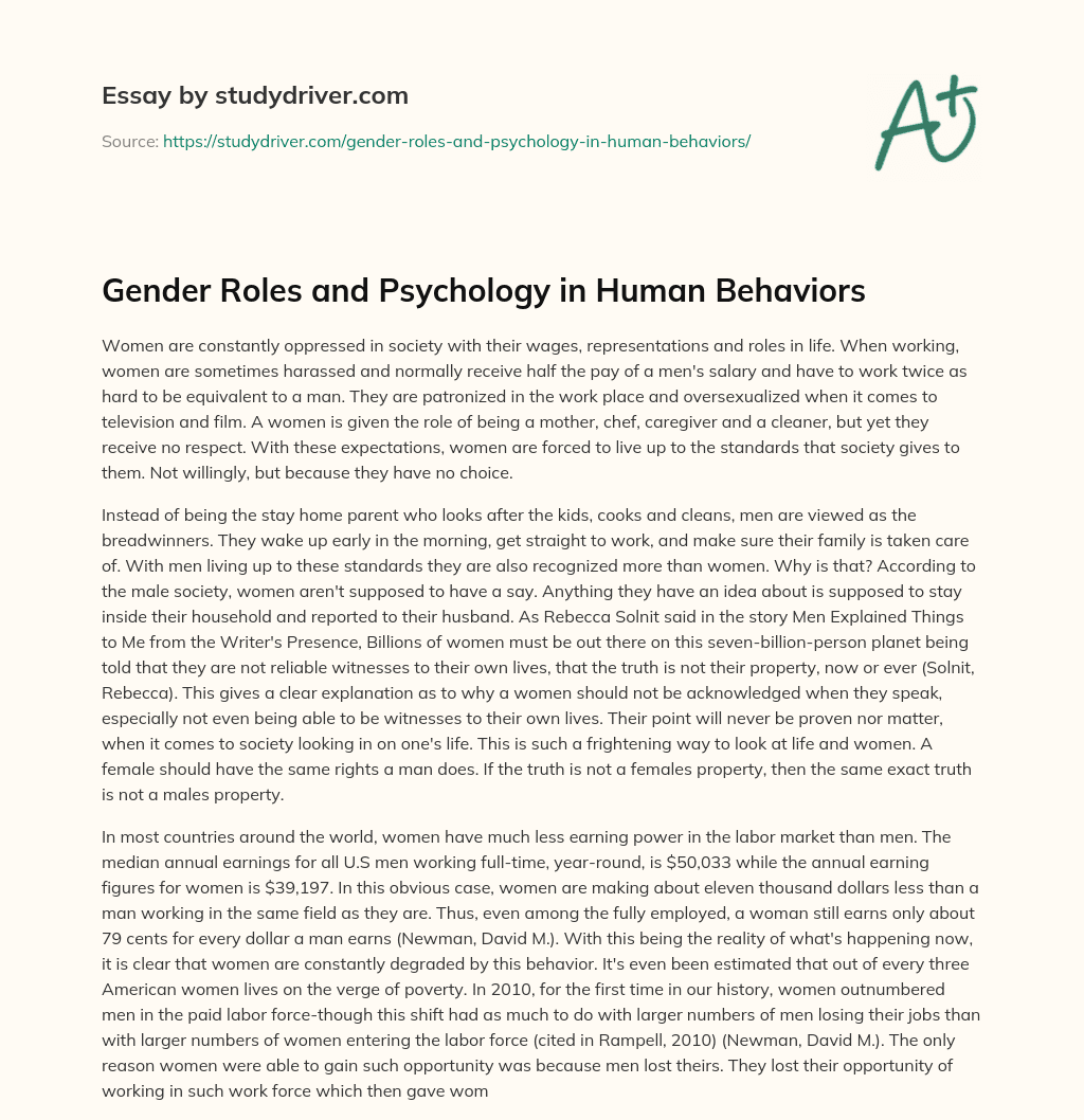Gender Roles and Psychology in Human Behaviors essay