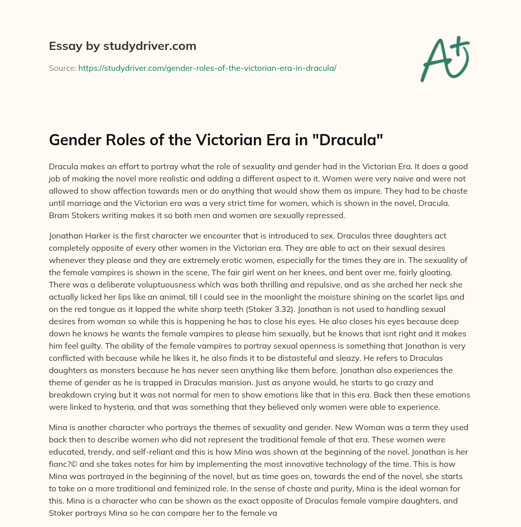 Gender Roles of the Victorian Era in “Dracula” essay