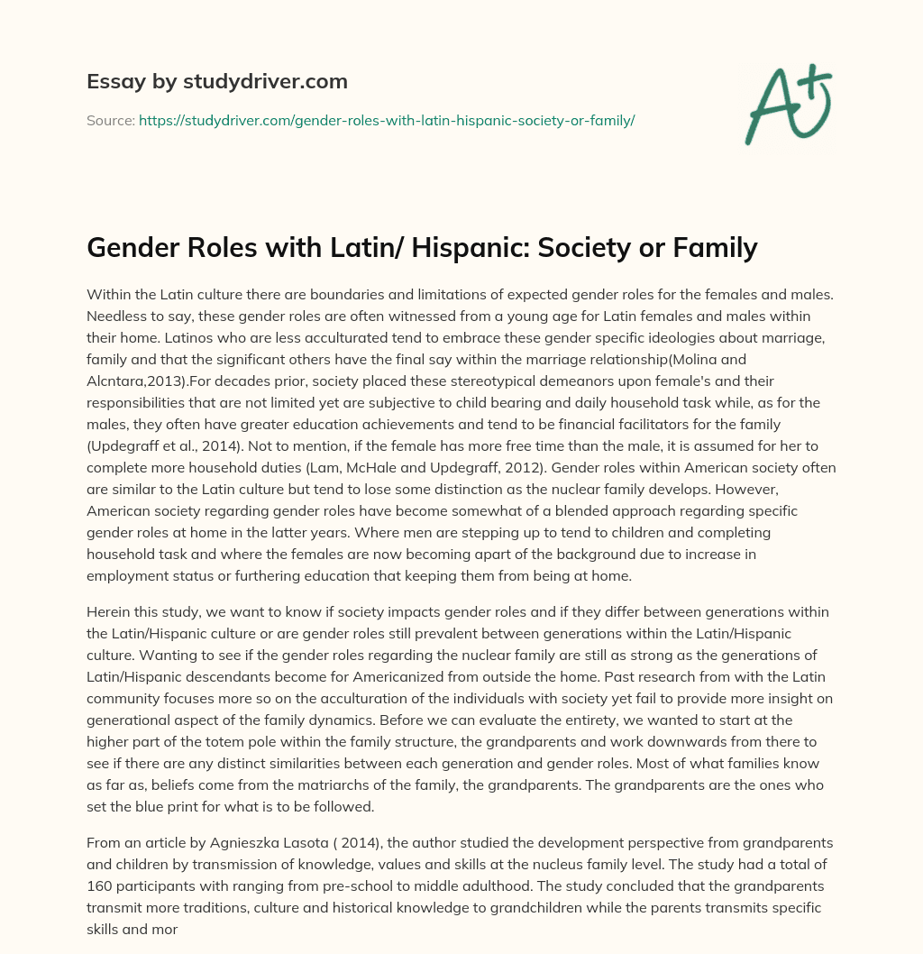 Gender Roles with Latin/ Hispanic: Society or Family essay