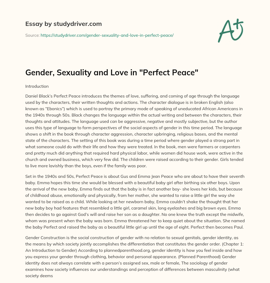 Gender, Sexuality and Love in “Perfect Peace” essay