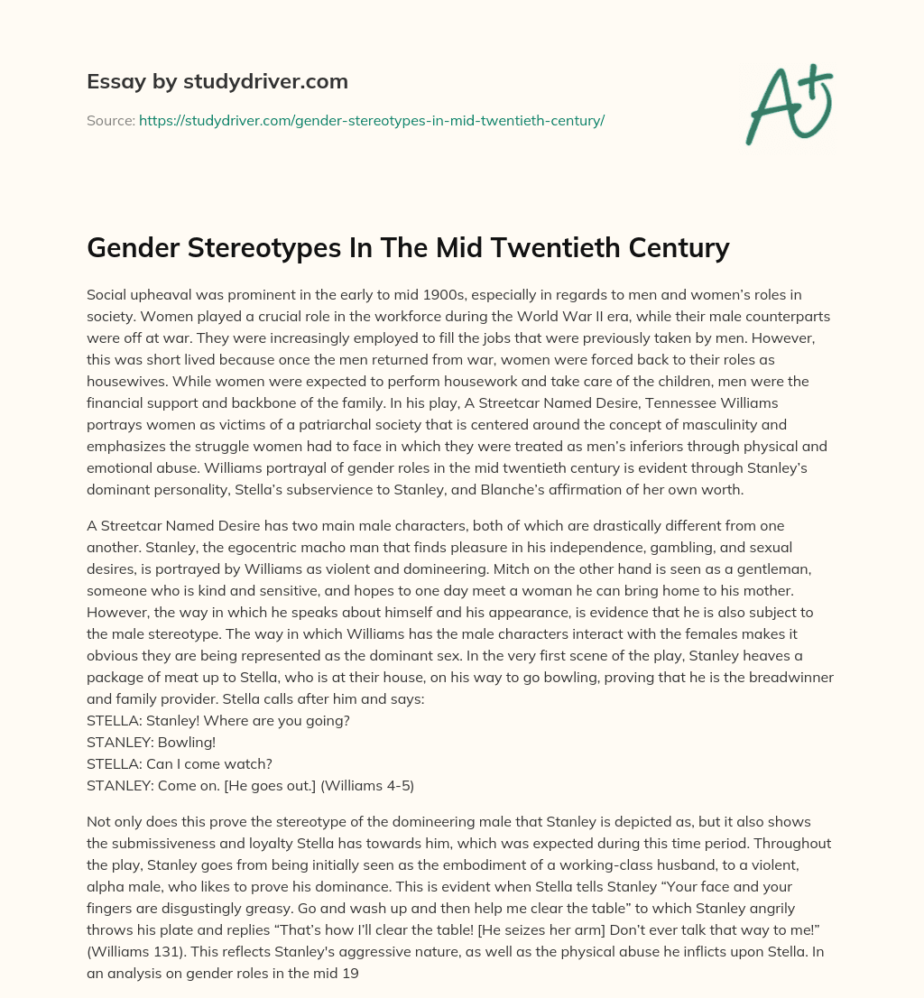 Gender Stereotypes in the Mid Twentieth Century essay