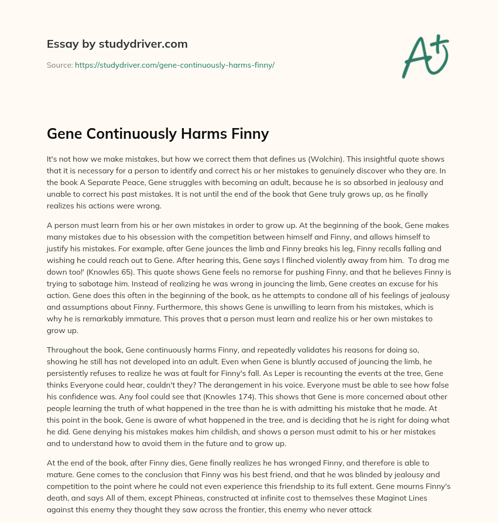 Gene Continuously Harms Finny essay