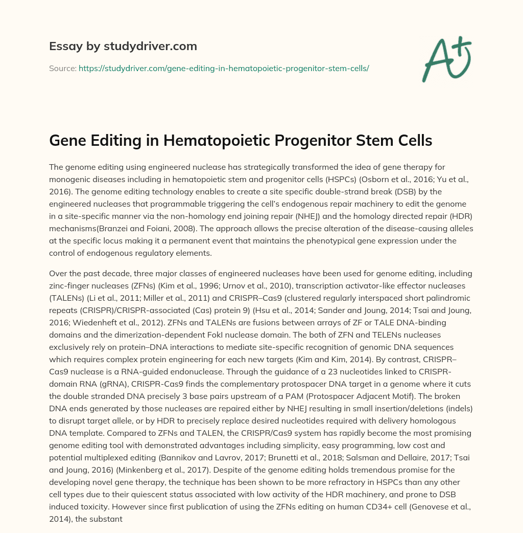 Gene Editing in Hematopoietic Progenitor Stem Cells essay