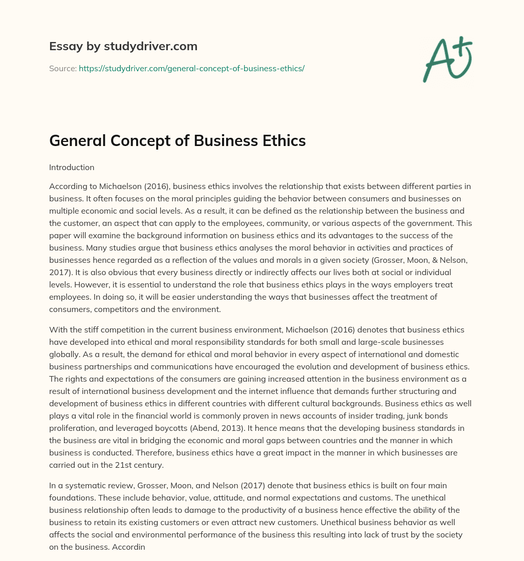 General Concept of Business Ethics essay