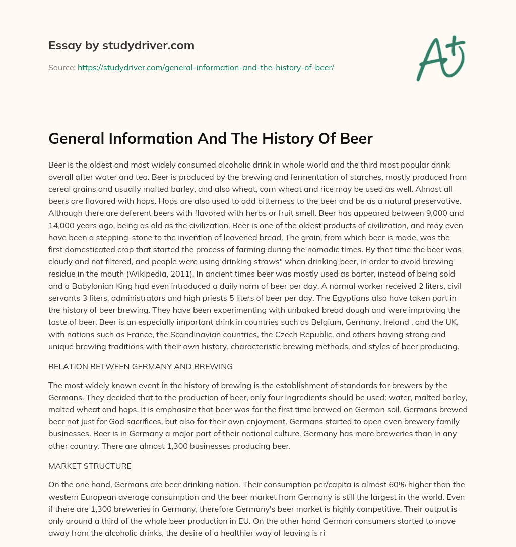 General Information and the History of Beer essay