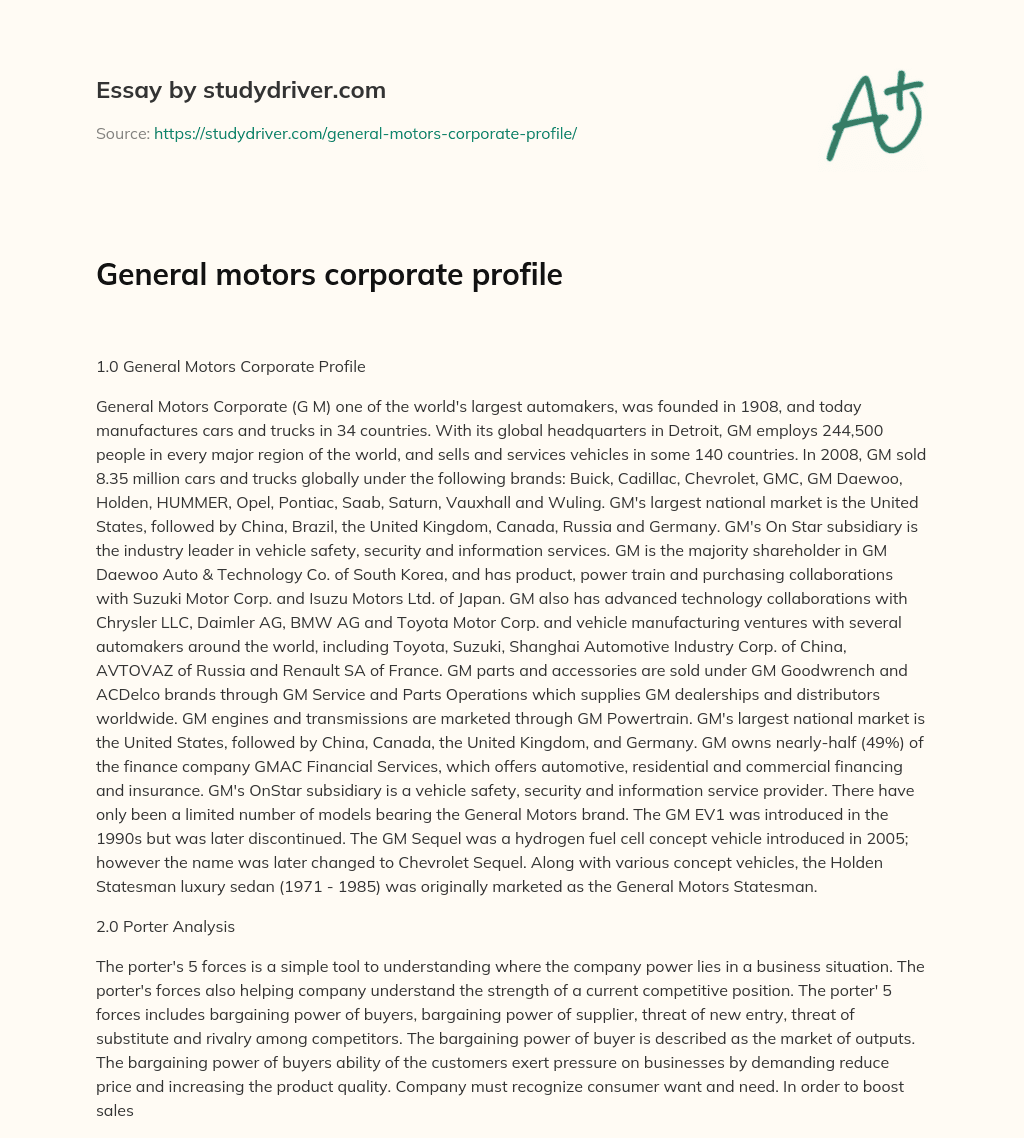 General Motors Corporate Profile essay