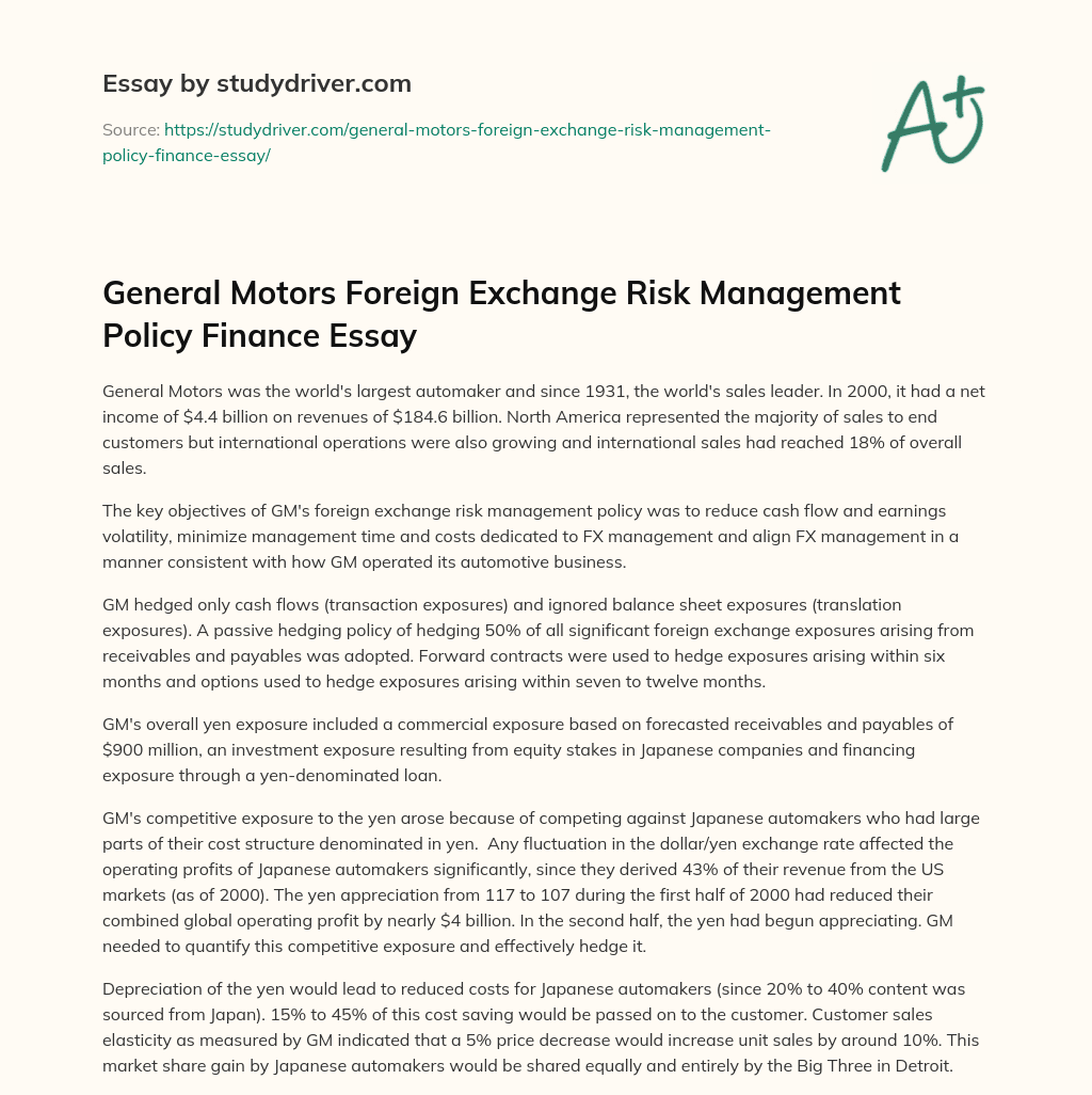 General Motors Foreign Exchange Risk Management Policy Finance Essay essay