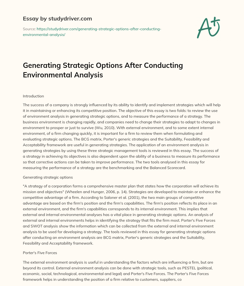 Generating Strategic Options after Conducting Environmental Analysis essay