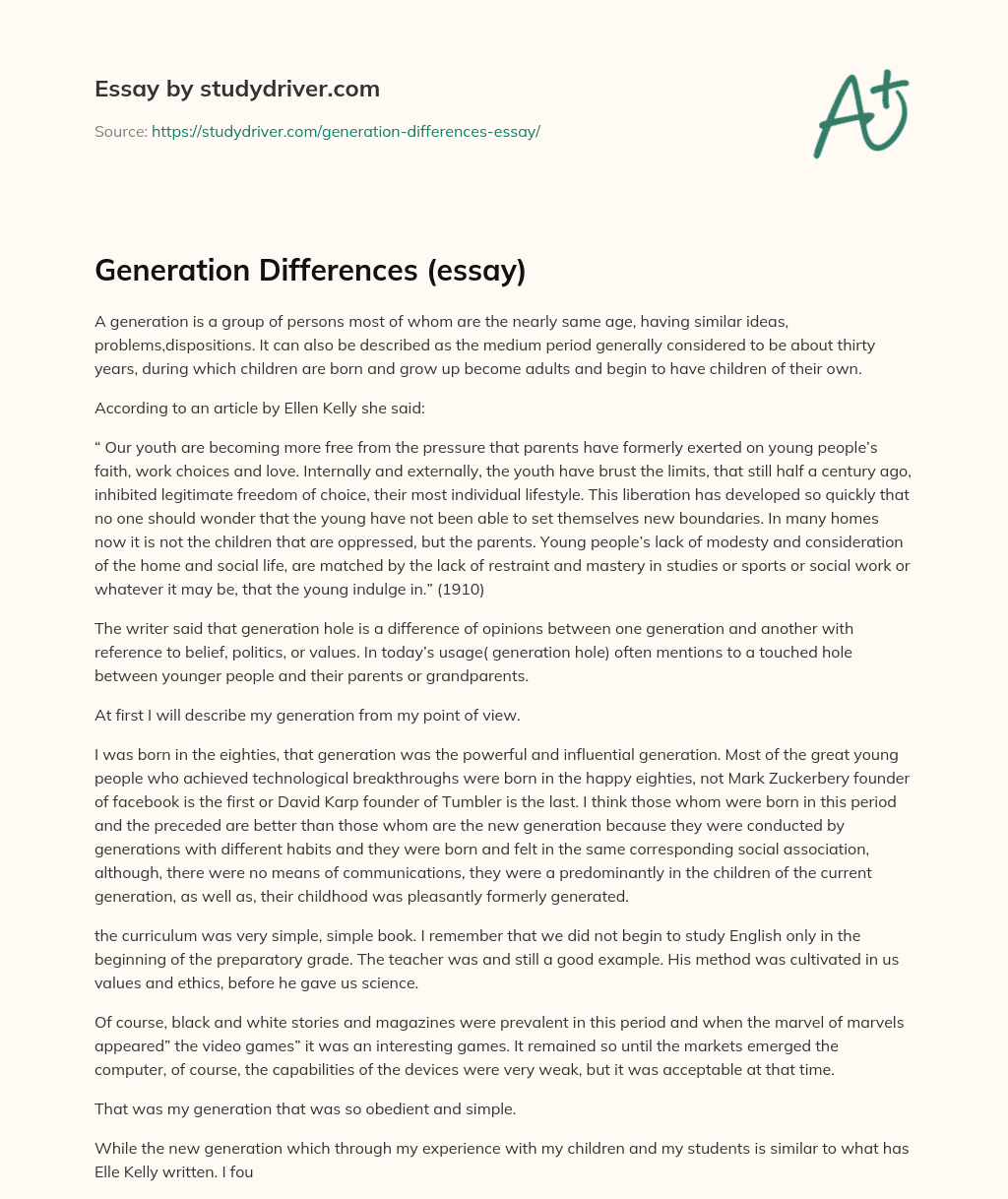 Generation Differences (essay) essay