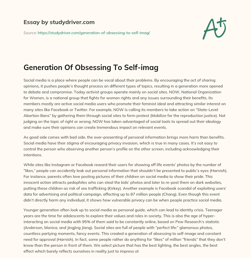 Generation of Obsessing to Self-imag essay
