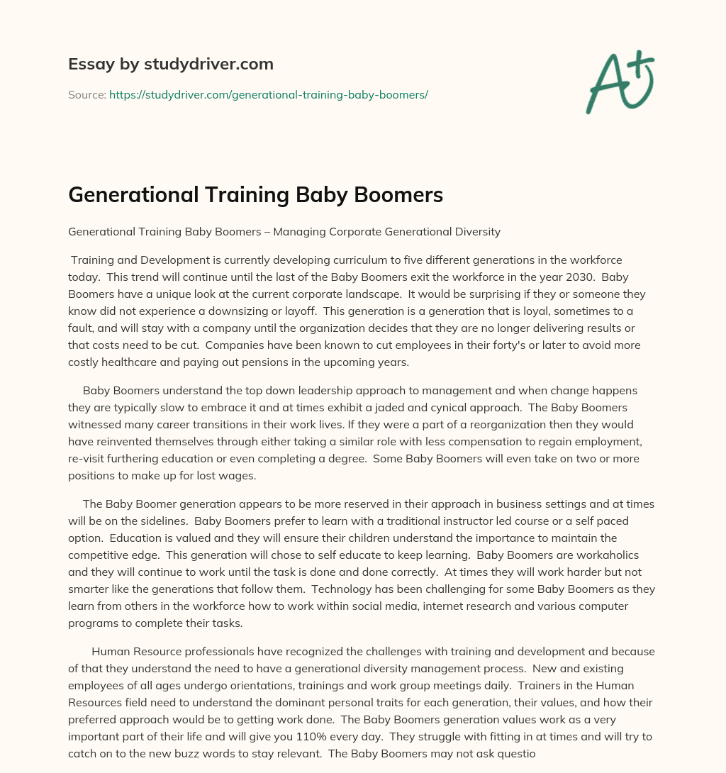 Generational Training Baby Boomers essay