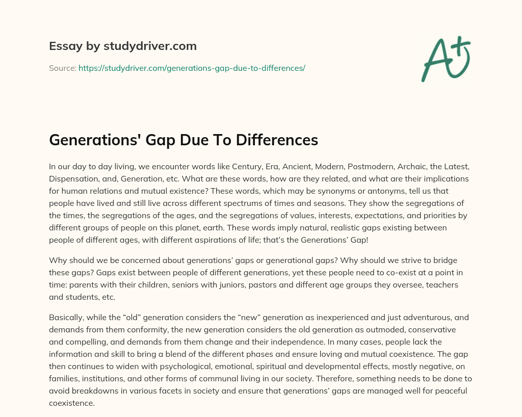 Generations’ Gap Due to Differences essay