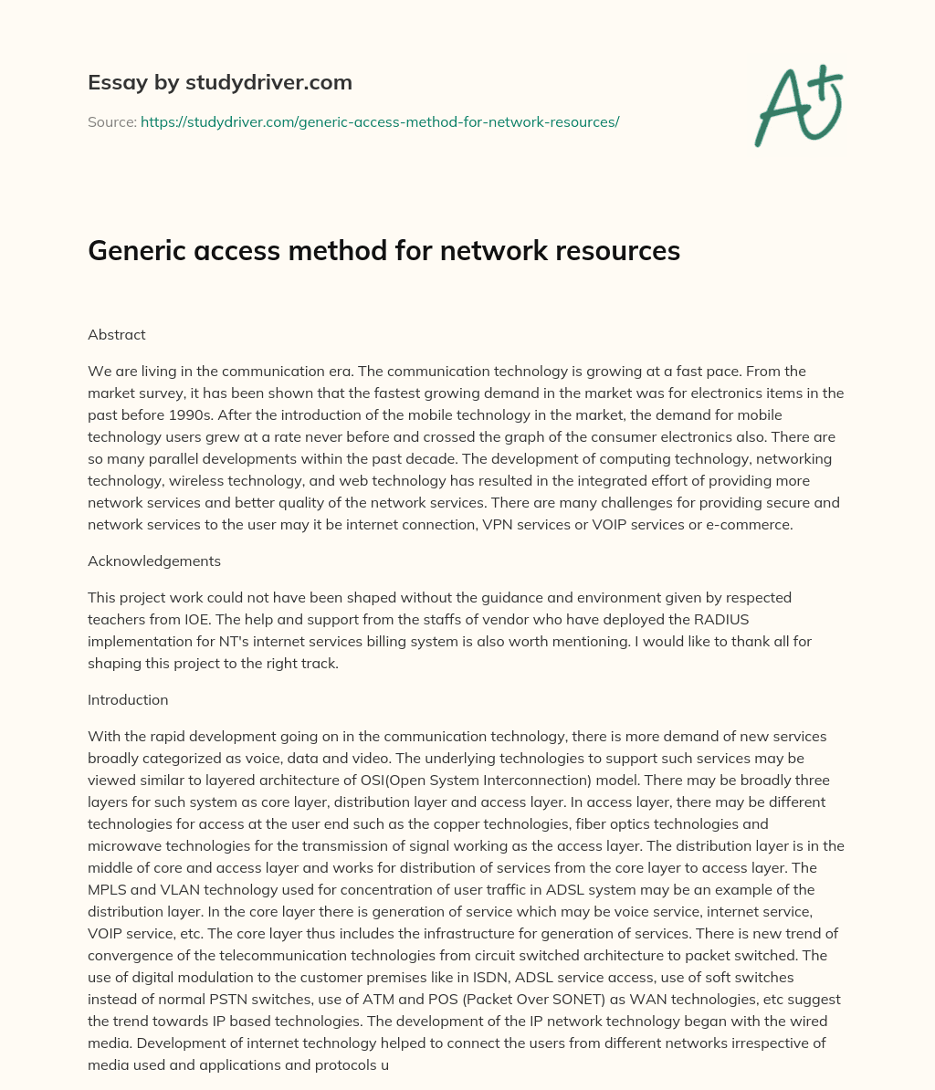 Generic Access Method for Network Resources essay