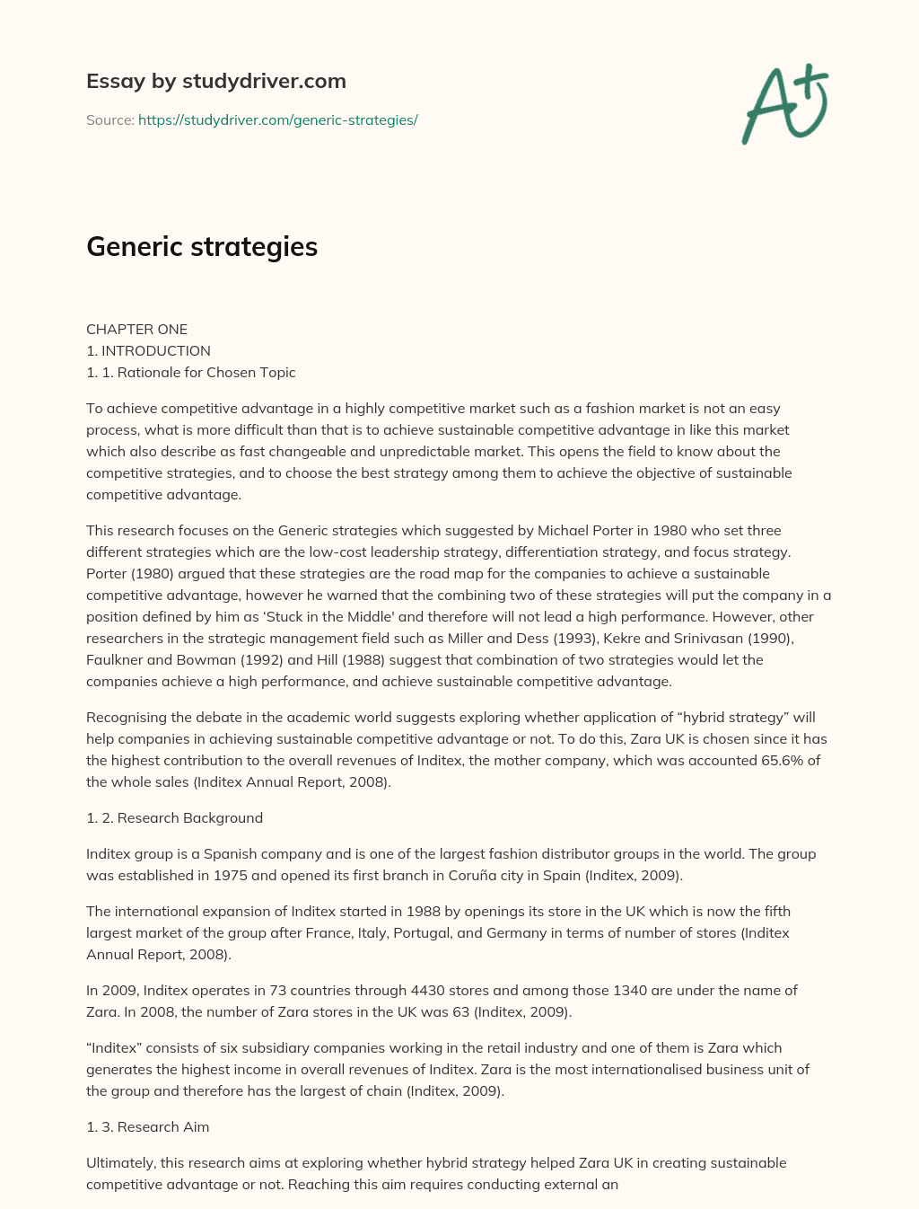 Generic Strategies essay