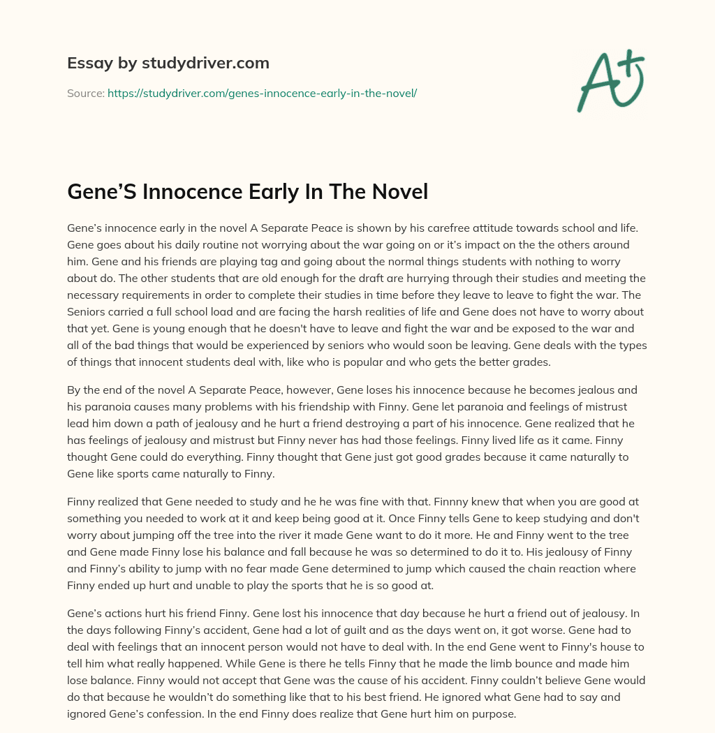 Gene’S Innocence Early in the Novel essay