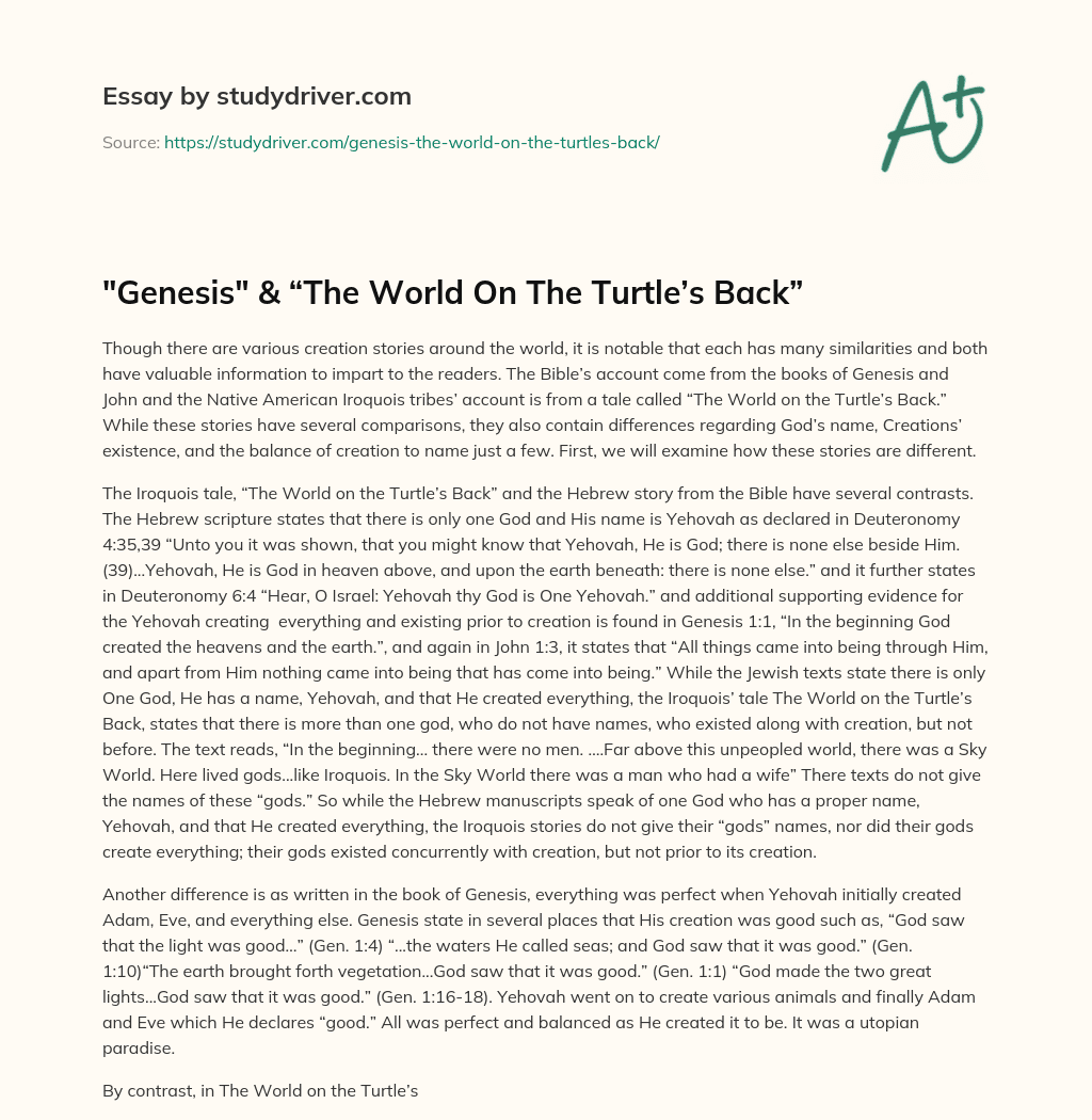 “Genesis” & “The World on the Turtle’s Back” essay