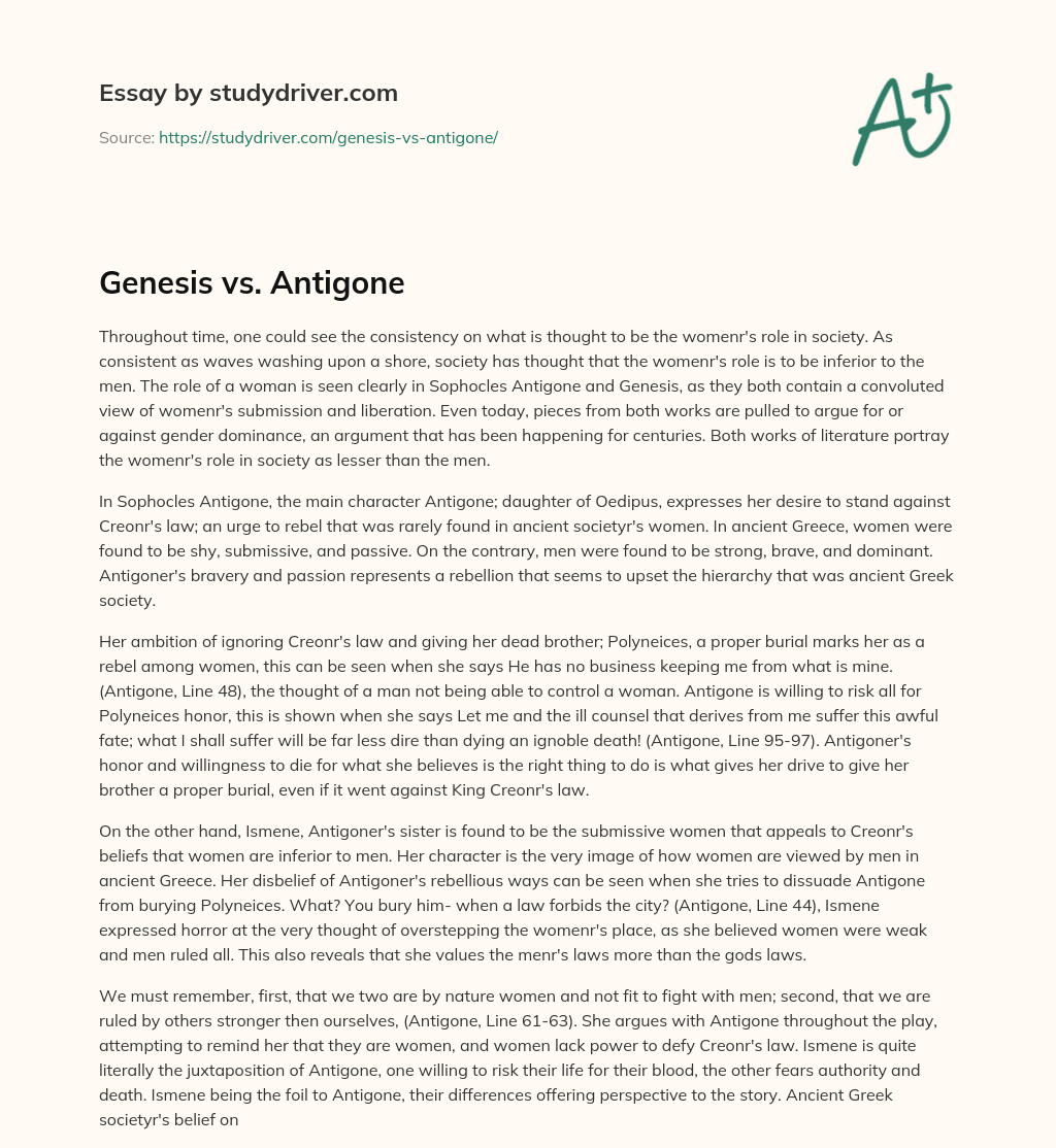 Genesis Vs. Antigone essay