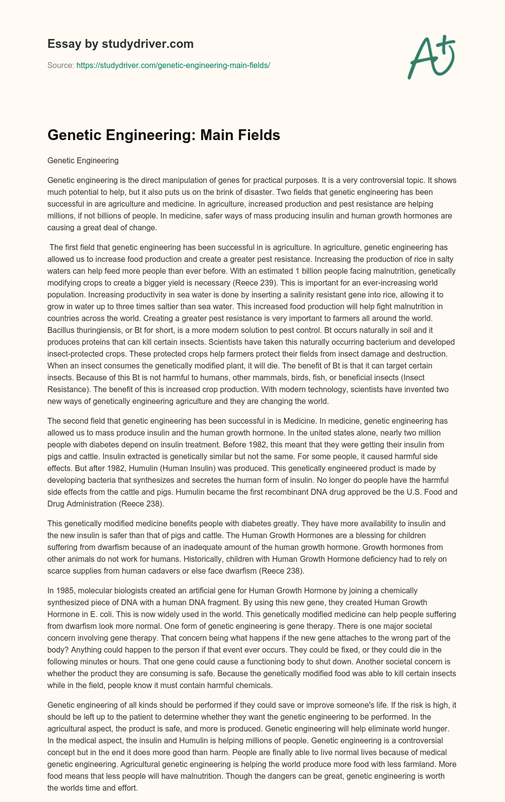 Genetic Engineering: Main Fields essay