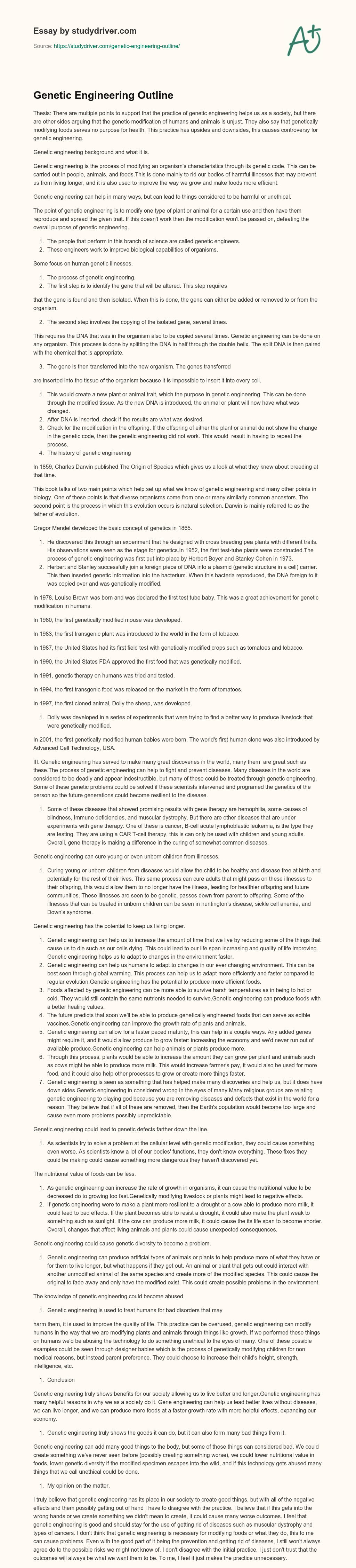 Genetic Engineering Outline essay