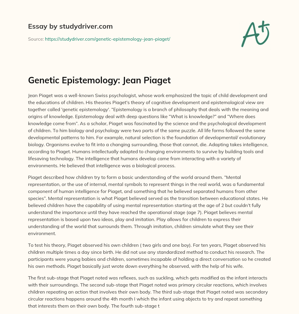 Genetic Epistemology: Jean Piaget essay