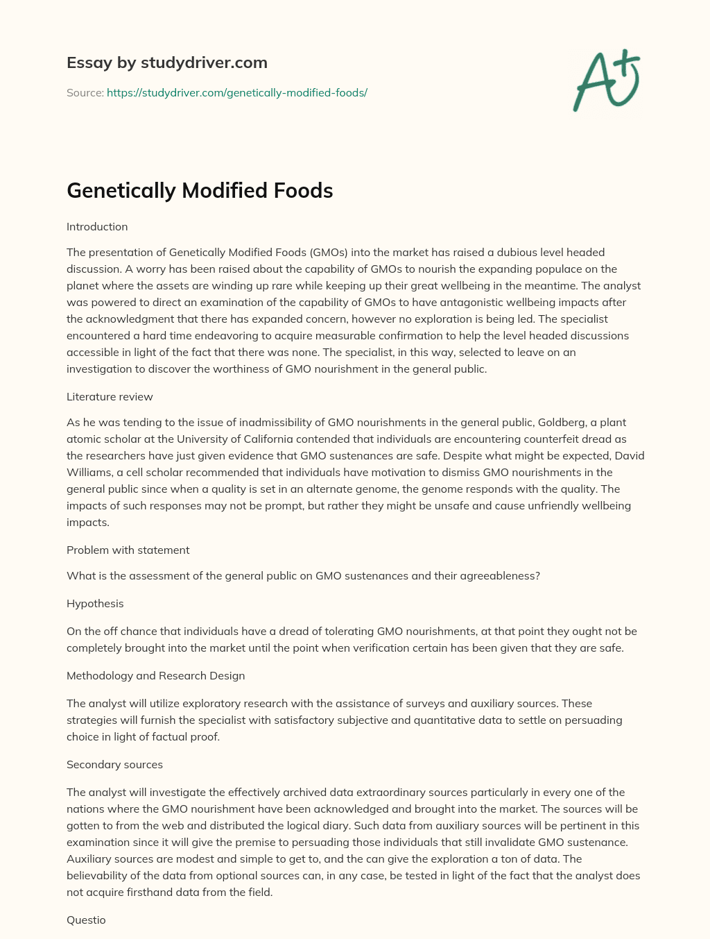 Genetically Modified Foods essay