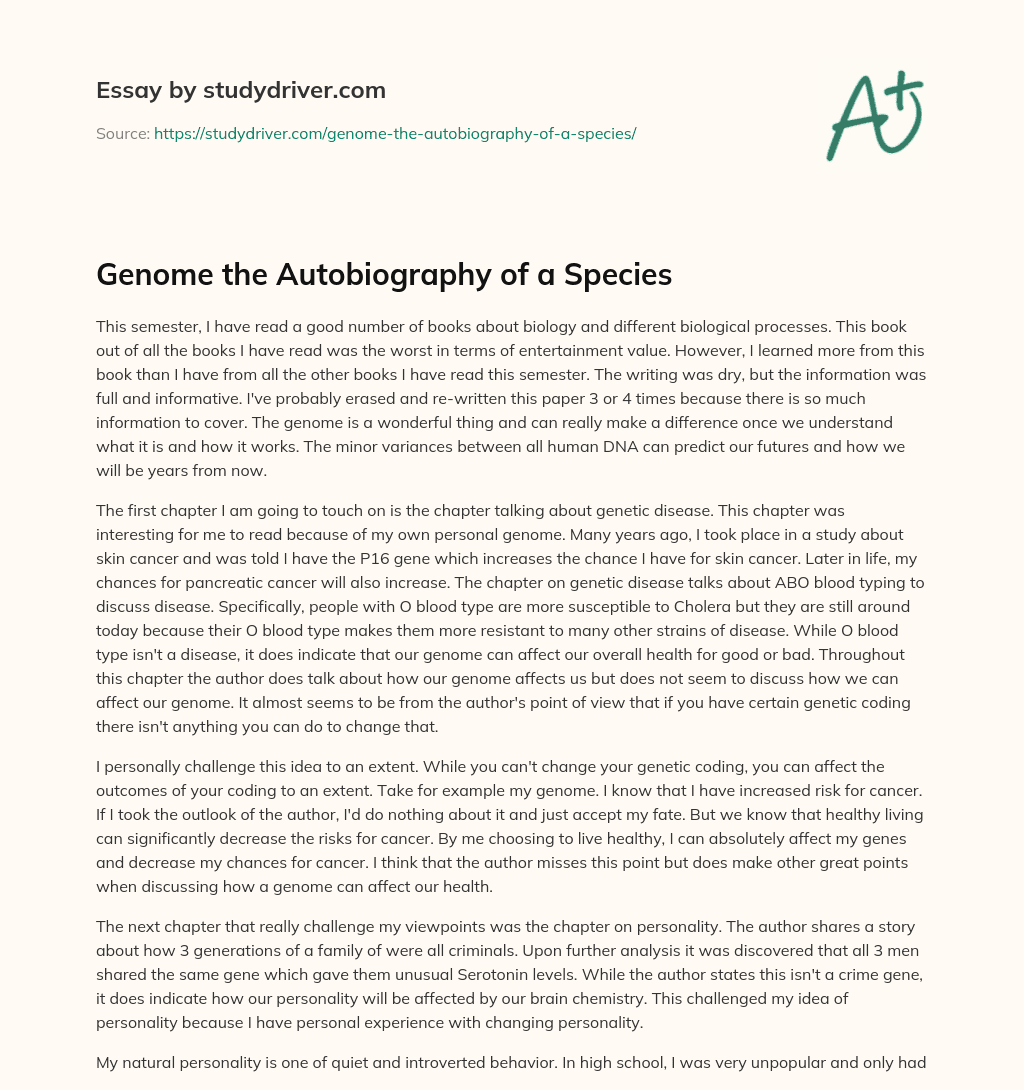 Genome the Autobiography of a Species essay
