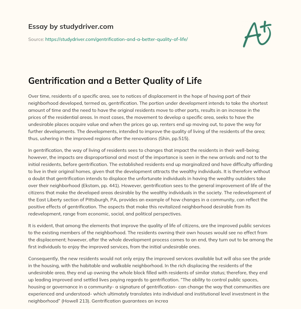 Gentrification and a Better Quality of Life essay