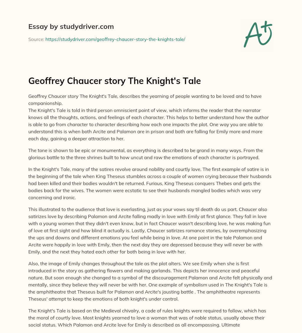 Geoffrey Chaucer Story the Knight’s Tale essay