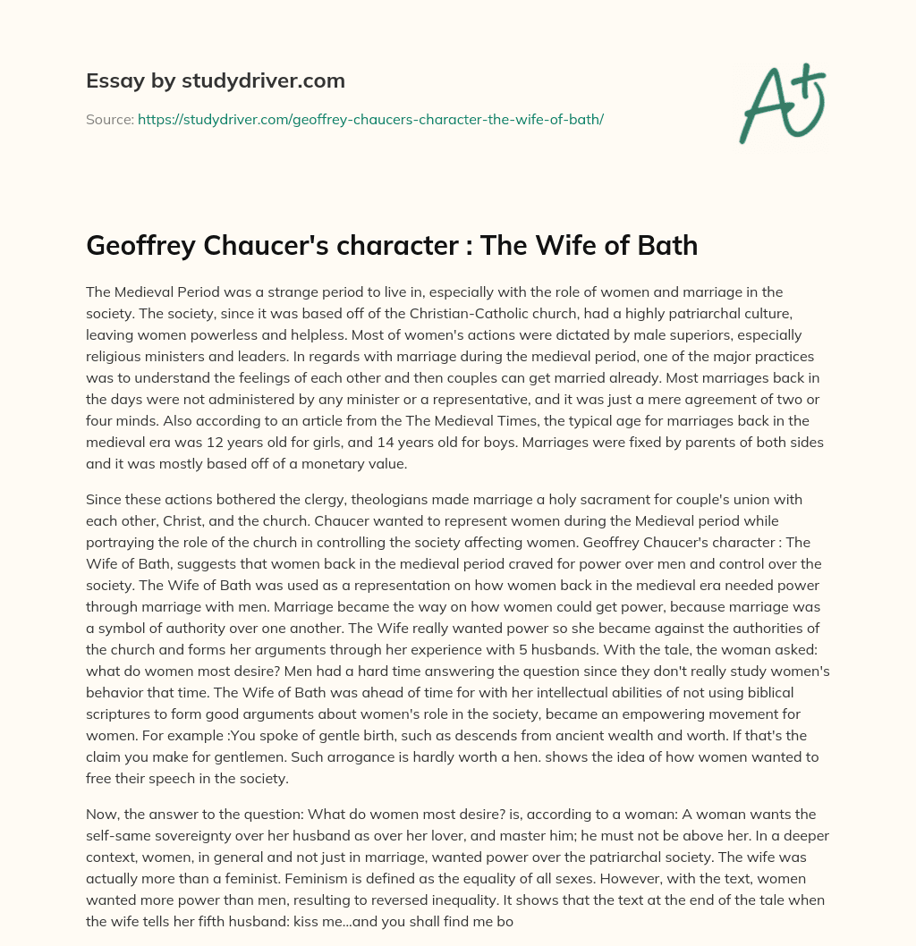 Geoffrey Chaucer’s Character : the Wife of Bath essay