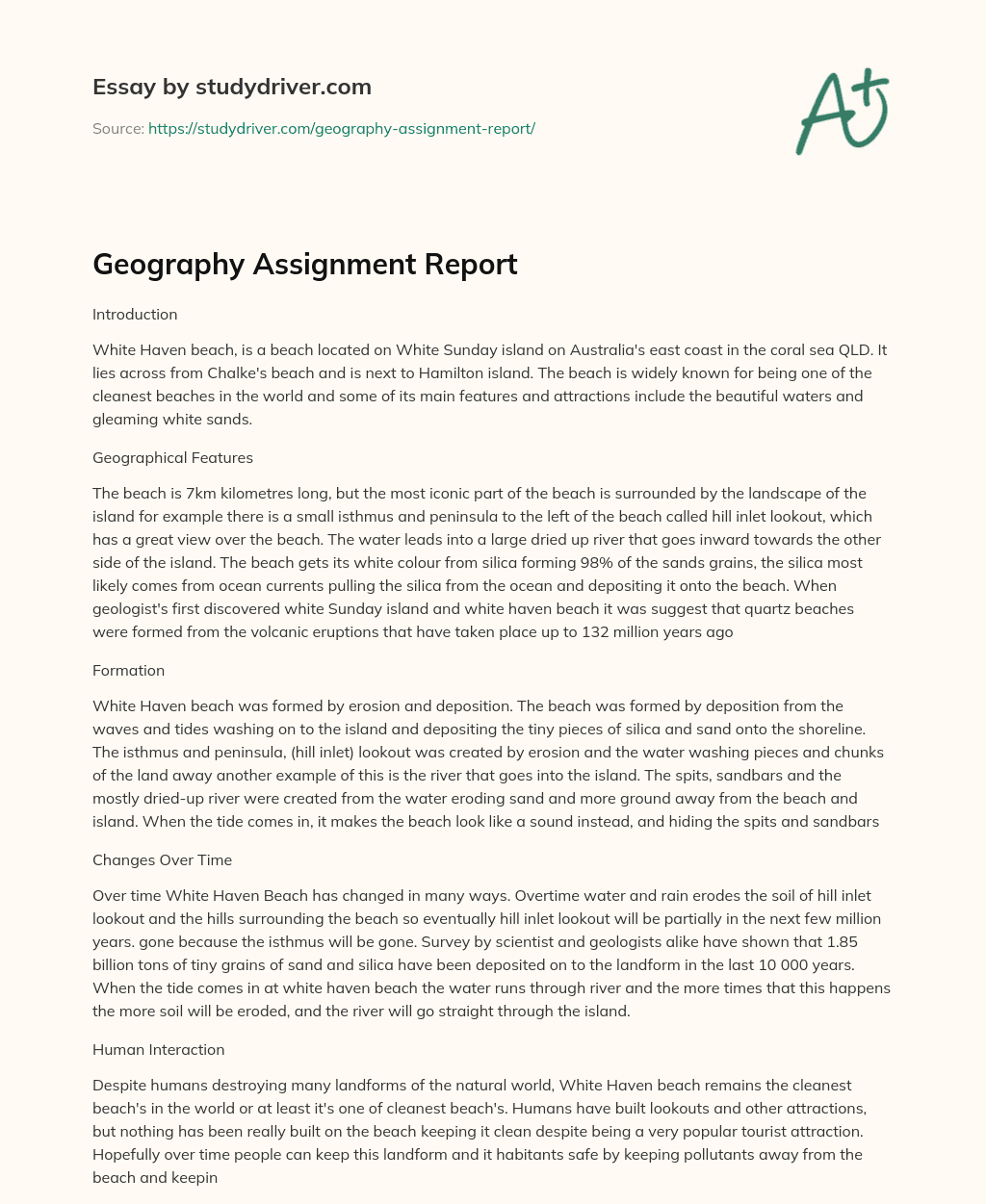Geography Assignment Report essay