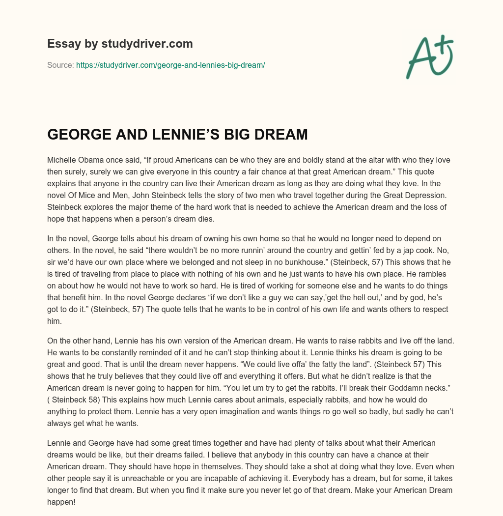 GEORGE and LENNIE’S BIG DREAM  essay