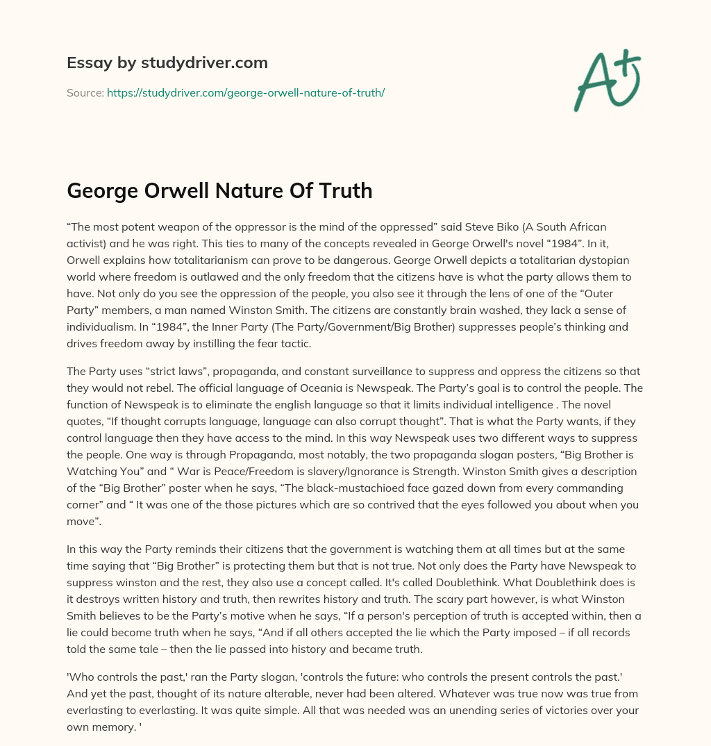 George Orwell Nature of Truth essay