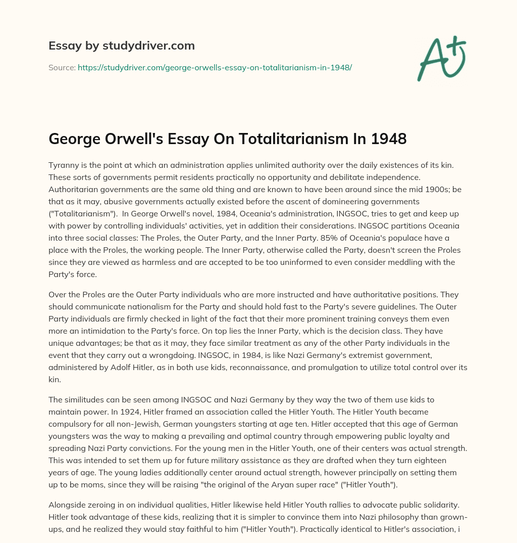 George Orwell’s Essay on Totalitarianism in 1948 essay